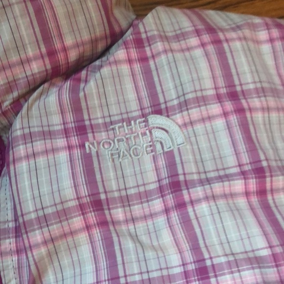 North Face Reversible Purple Plaid Puffer Ski Coat Winter Jacket - Picture 2 of 7